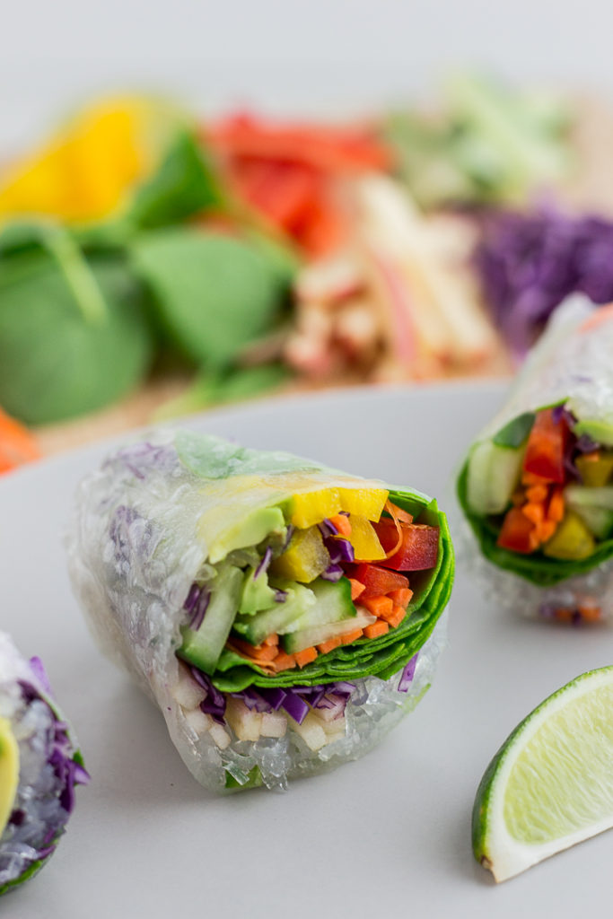 Vegan Rainbow Summer Rolls with Two Sauces