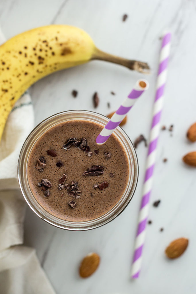 mood boosting cacao smoothie overhead shot