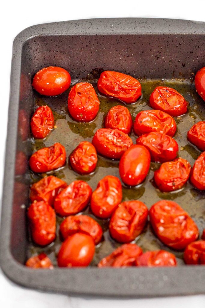 cherry tomatoes roasted in the oven with olive oil, salt and pepper