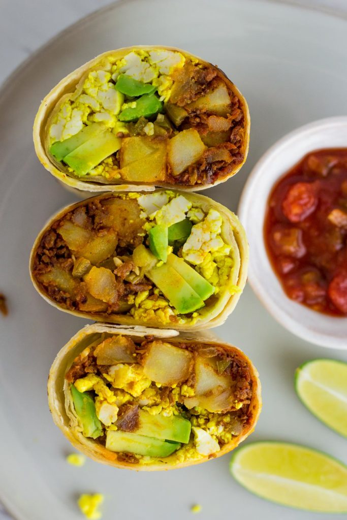 vegan breakfast burritos, close up