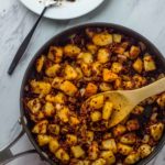 Vegan chorizo potato hash in pan