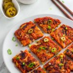 kimchi pancakes with dipping sauce