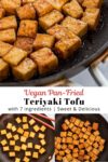 pan fried vegan teriyaki tofu on the pan.