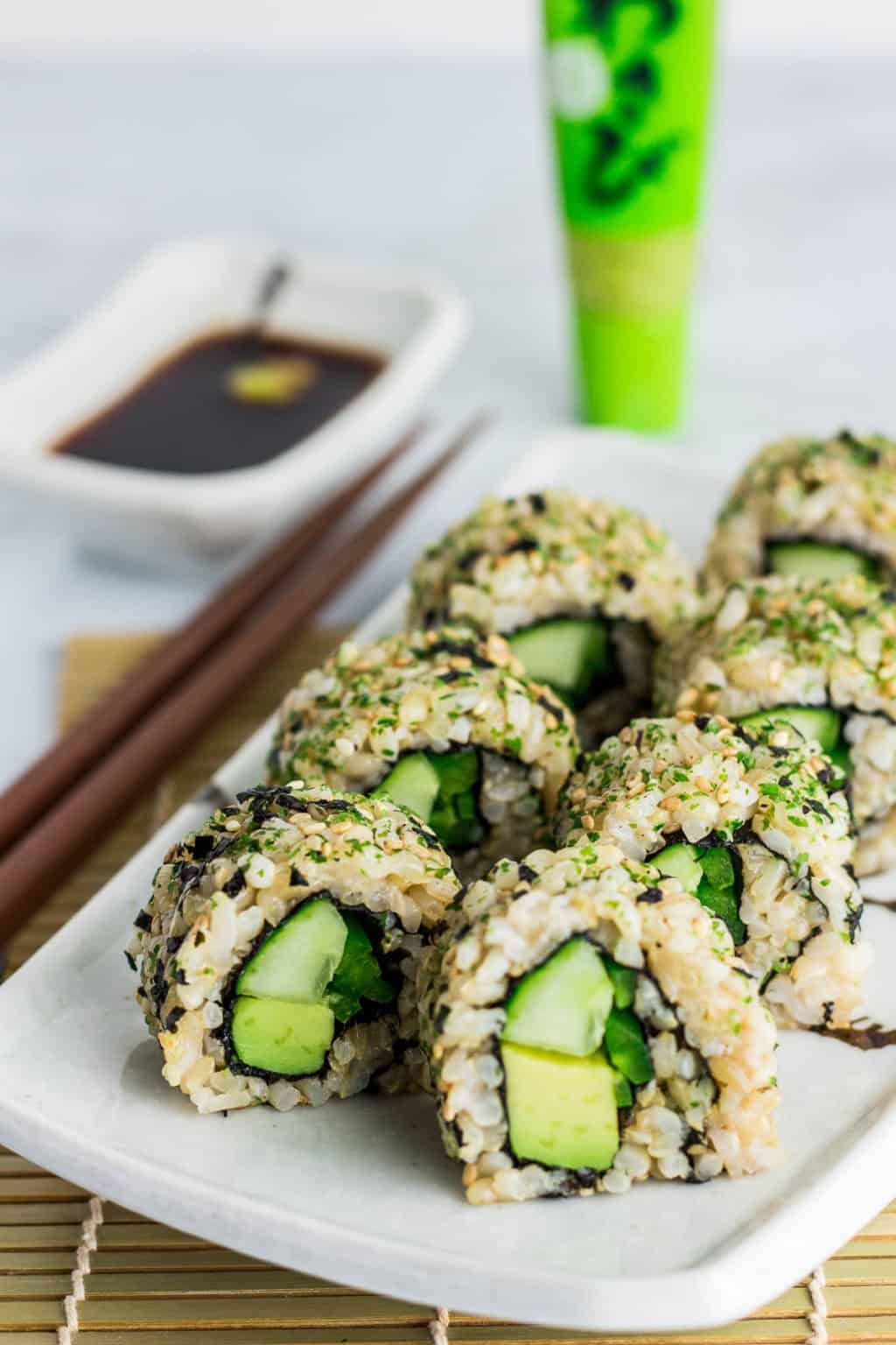 Vegan sushi bowl with fish sticks and spicy mayo My Eclectic Bites