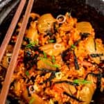 bowl full of kimchi fried rice without fried egg - vegan friendly
