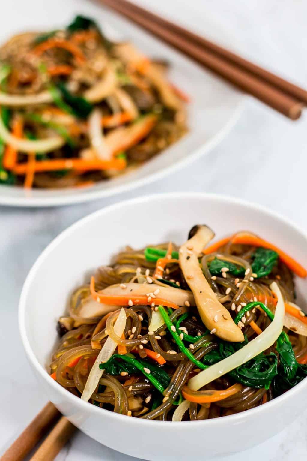 Korean Vegan Japchae (Stirfried glass noodles) My Eclectic Bites