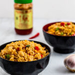 two extra spicy vegetable fried rice in the bowl