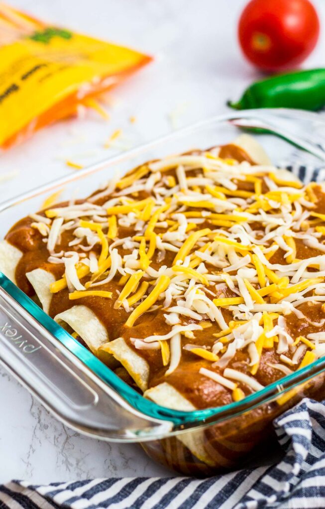 assembled vegetarian enchiladas before baked in the oven