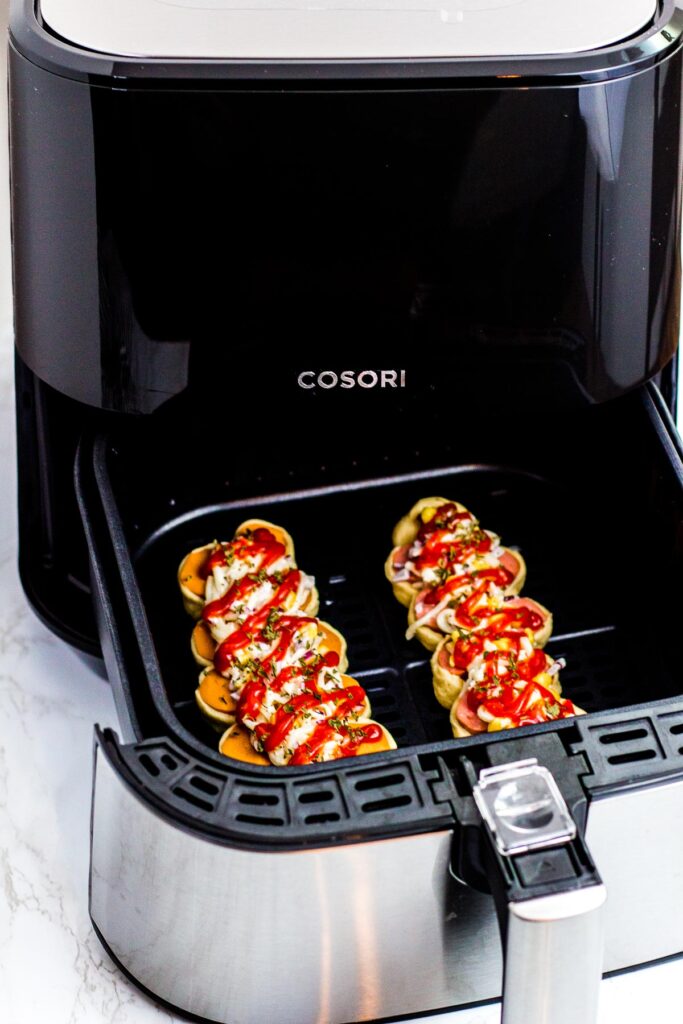 cooking sausage bread in Cosori air fryer