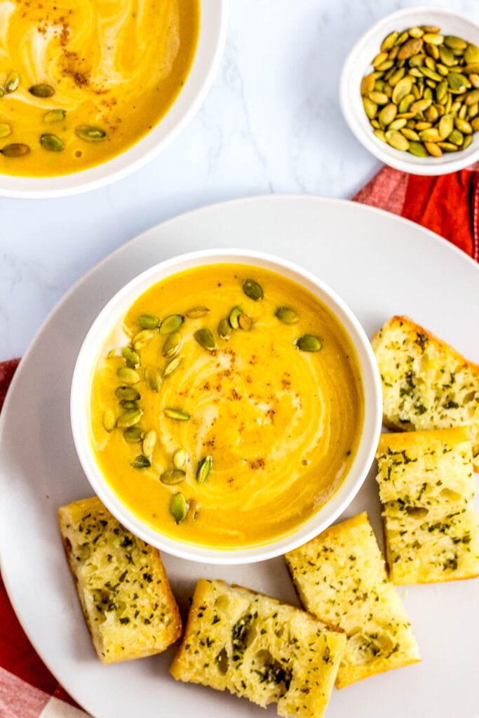 overhead shot of vegan butternut squash soup