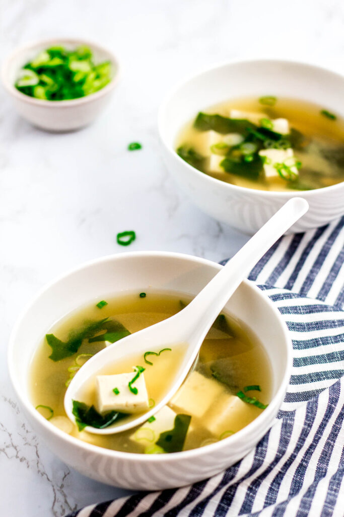 two bowls of vegan miso soup