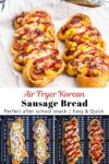 Korean sausage bread on top and process shots on the bottom.