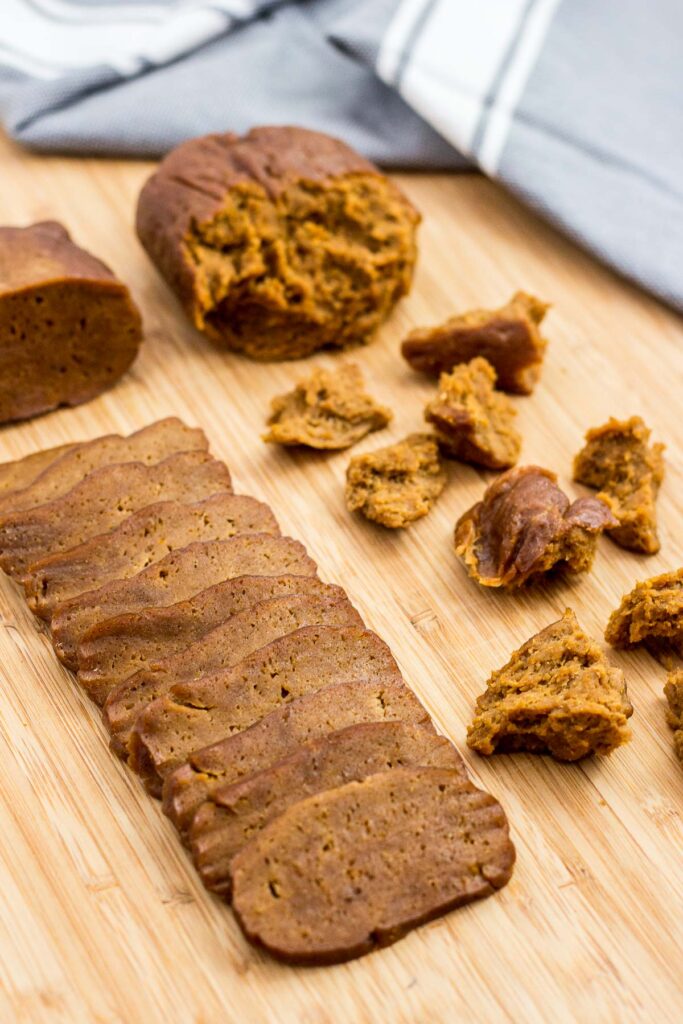 sliced and hand torn beef flavored seitan