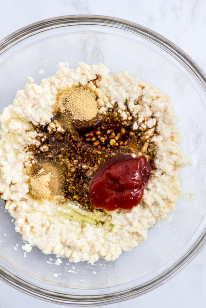 mashed soft tofu with different seasoning to mimic beef flavor