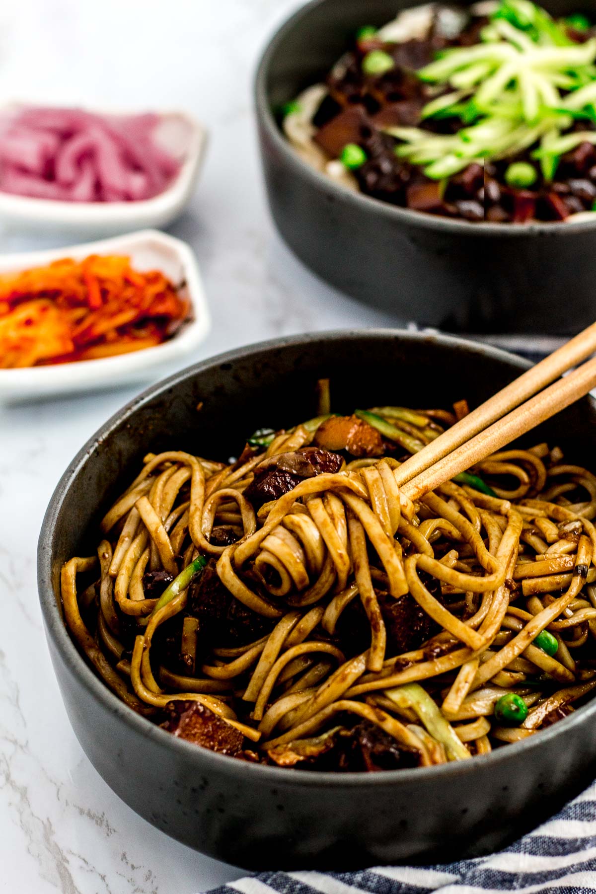 Vegan Jajangmyeon (Korean Black Bean noodles) - My Eclectic Bites