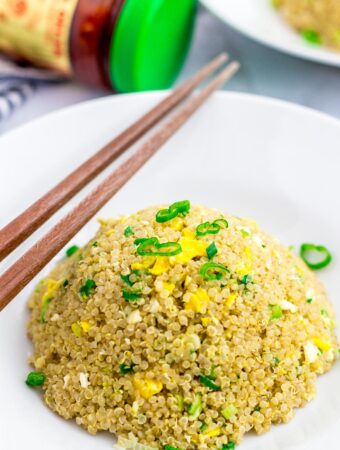 A close up of healthy egg quinoa fried rice