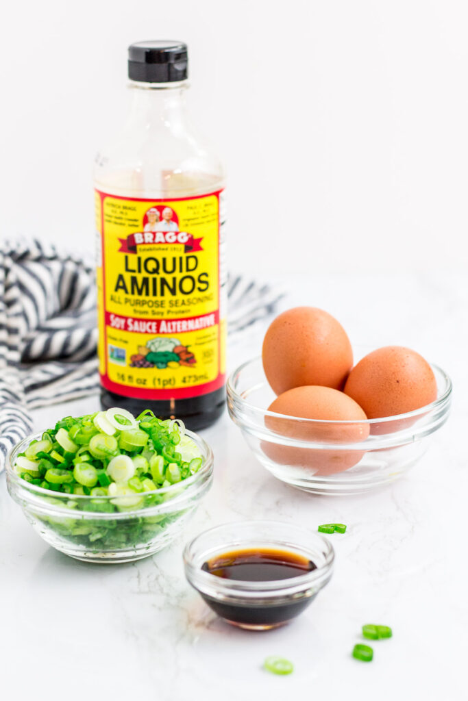 Liquid aminos, egg, and green onion