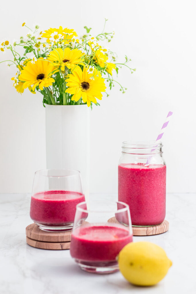 three glasses of beetroot smoothie