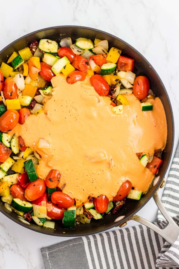 Sautéed vegetable with vegan tomato cashew sauce