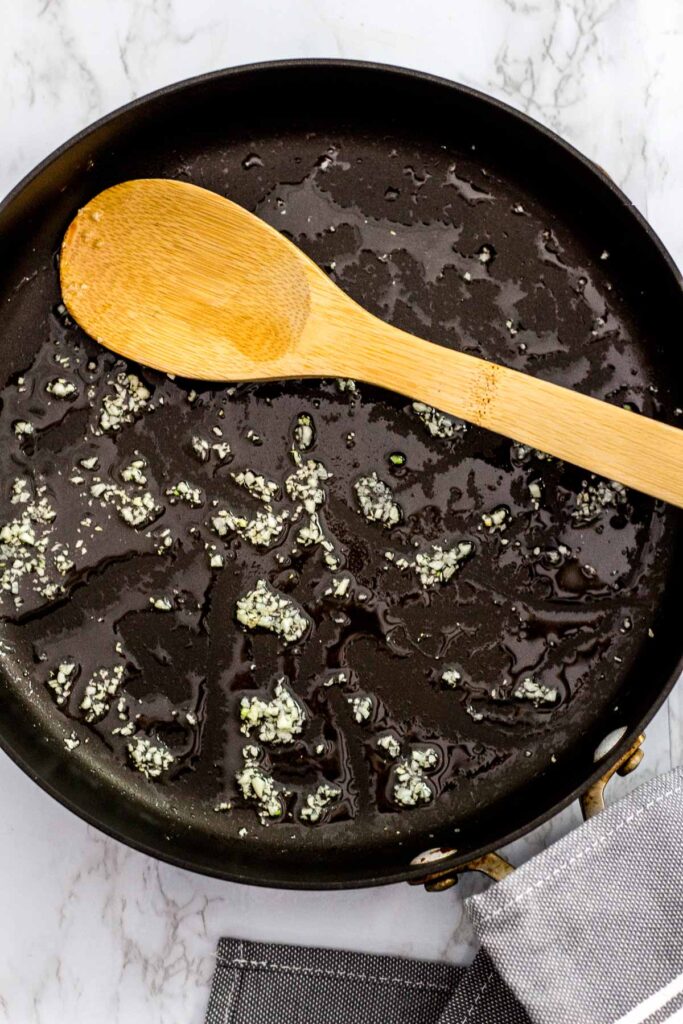 sauteed minced garlic in the pan