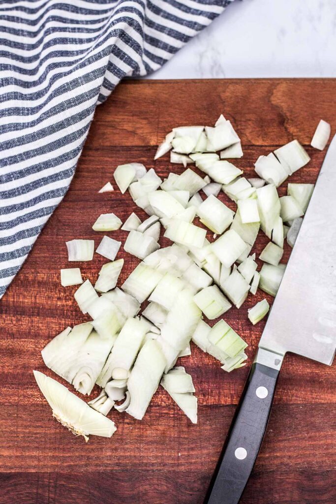 diced onion on a cutting board