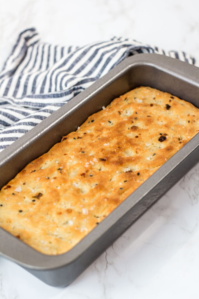 garlic green onion focaccia after baking in the oven