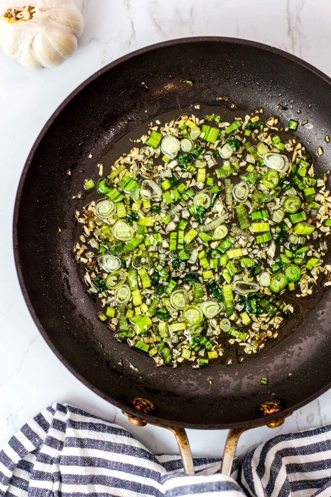 Sauteed minced garlic and green onion in avocado oil