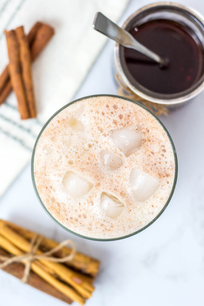 overhead shot of quick horchata inspired drink