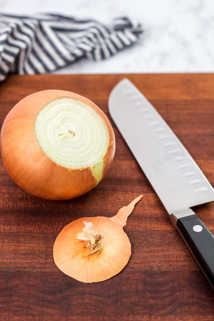 top part of the onion cut with a knife