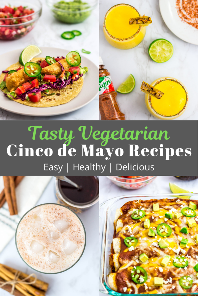 four collage of vegetarian food for cinco de mayo