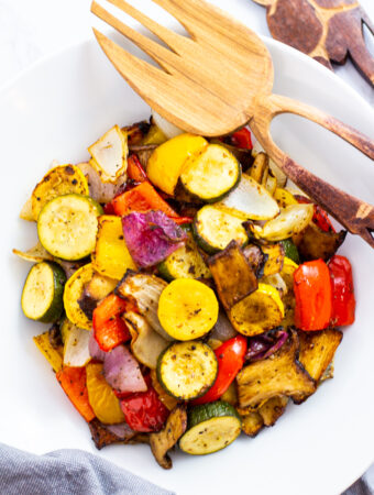 cooked air fried vegetable with serving spoon next to it