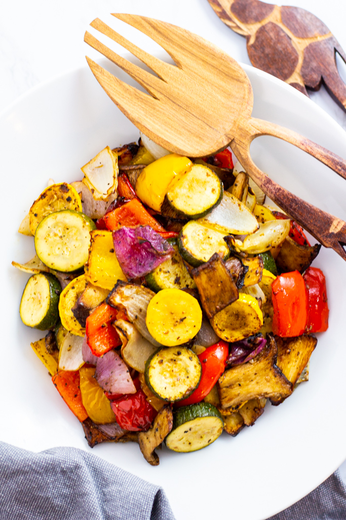 cooked air fried vegetable with serving spoon next to it