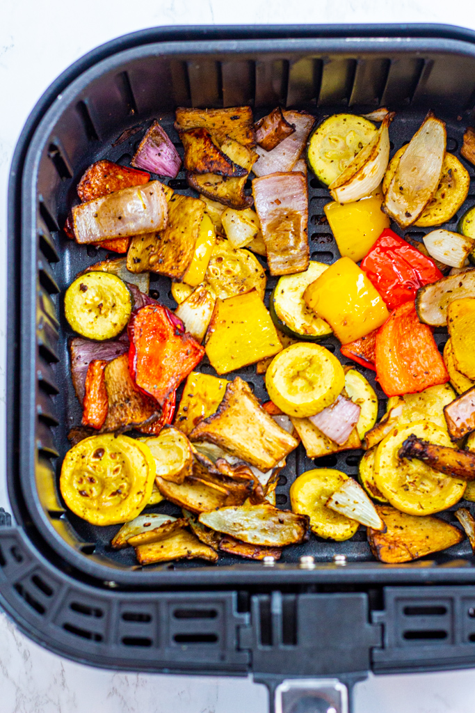 Grilled vegetables in air fryer basket