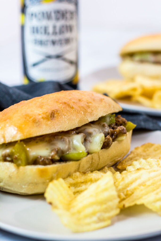 close up photo of vegetarian philly cheesesteak sloppy joes