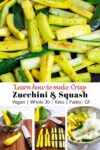 sauteed zucchini and yellow squash on top and how to cut and salt them on the bottom.