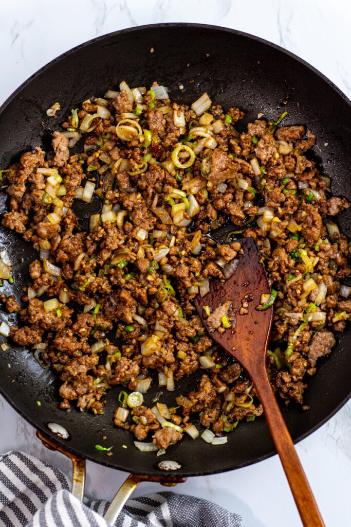 After adding bulgogi sauce to the cooked "meat" and vegetables.