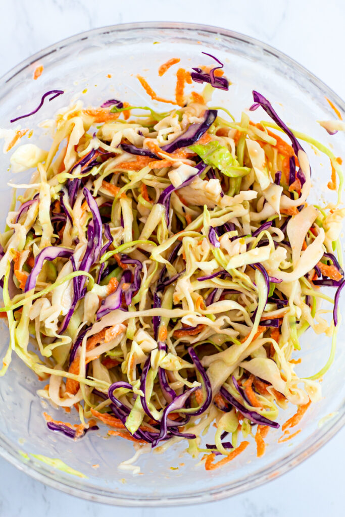 pepper jelly coleslaw in a bowl.