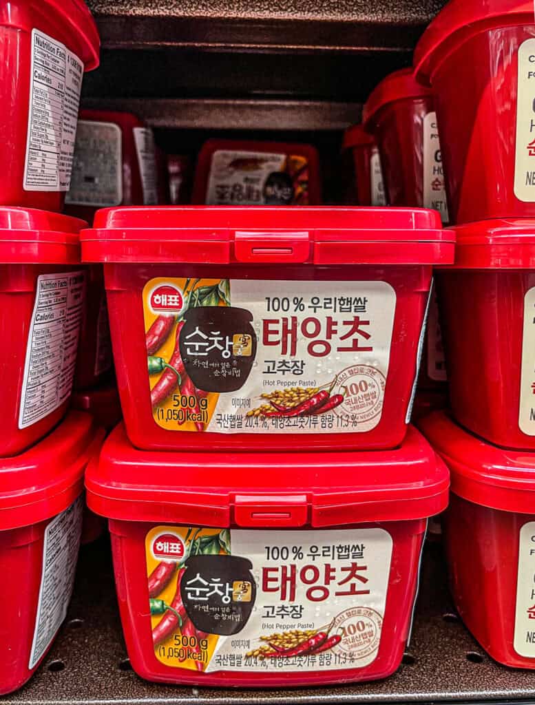 Close-up of Haechandle gochujang tub – Korean red pepper paste for cooking