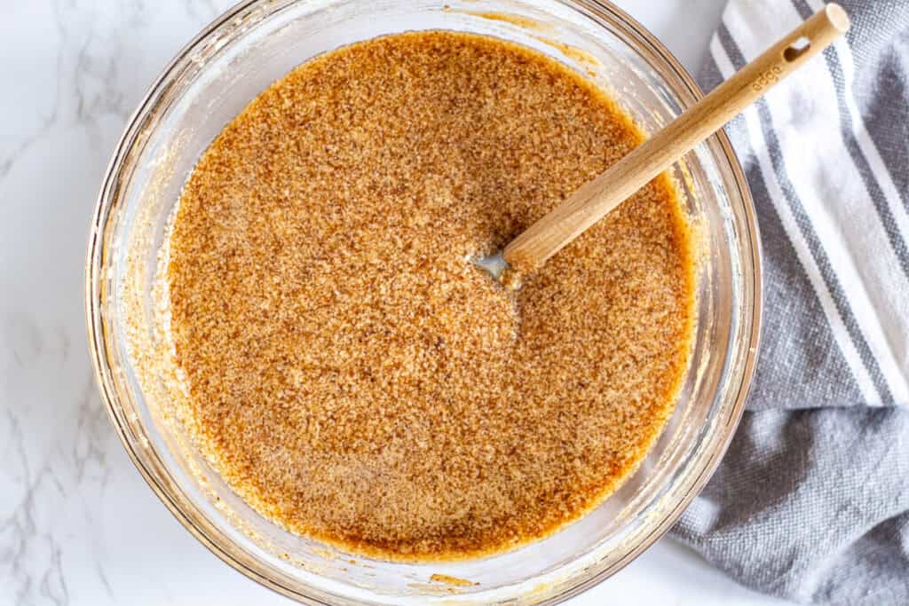 Wet batter with blended dates added to make sticky toffee pudding recipe