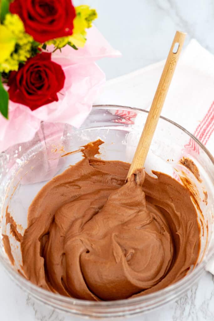Smooth and airy chocolate mousse after fully folding the chocolate and cream together
