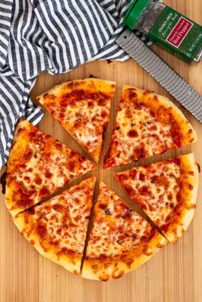 Homemade cheese pizza made with sourdough discard pizza dough