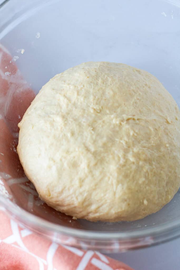 Smooth and elastic sourdough discard French bread dough after kneading.